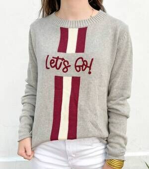 NEW PEARLS & CAMO let's go game day sweater in grey